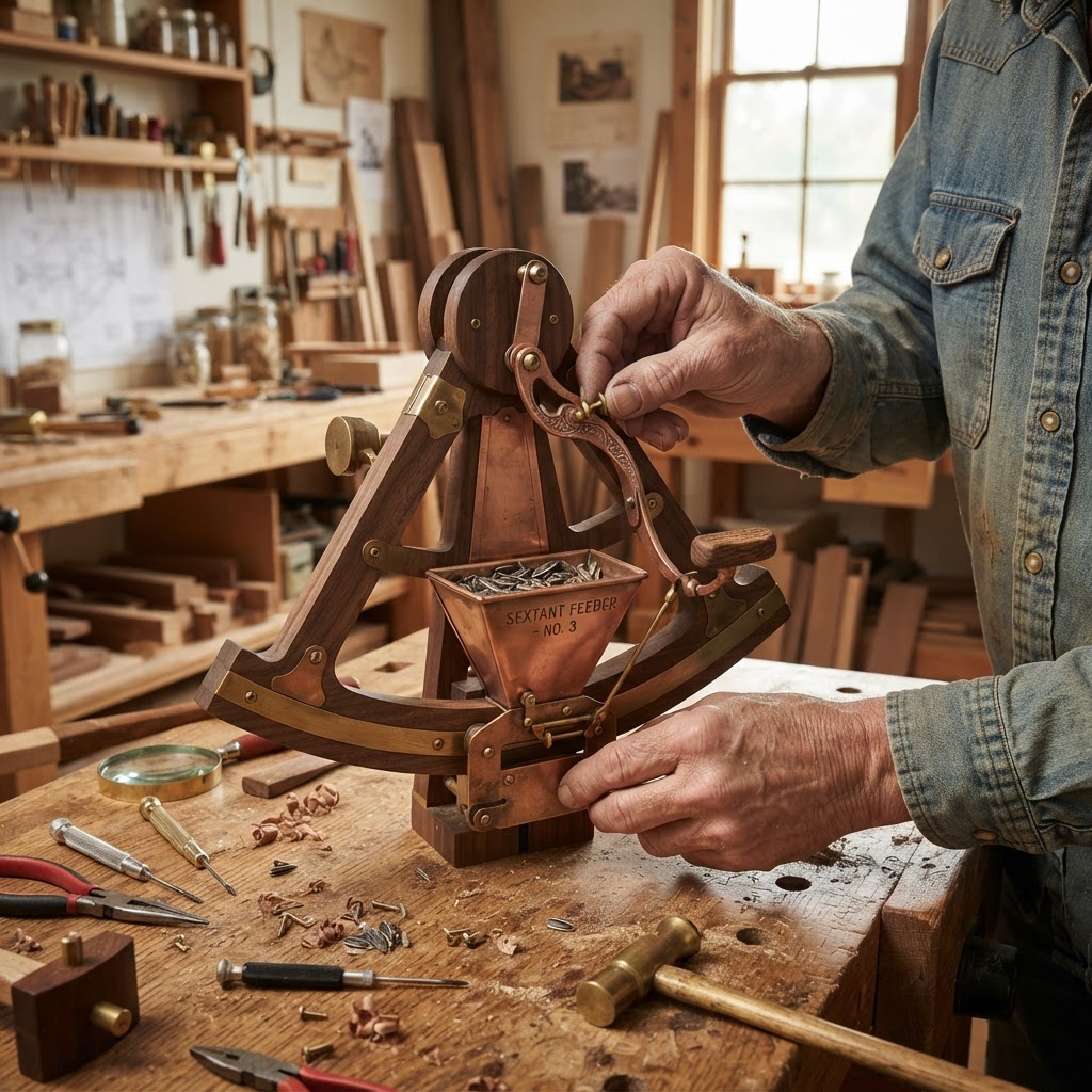 Vintage Patinated Copper Sextant Navigation Seed Station — step 3