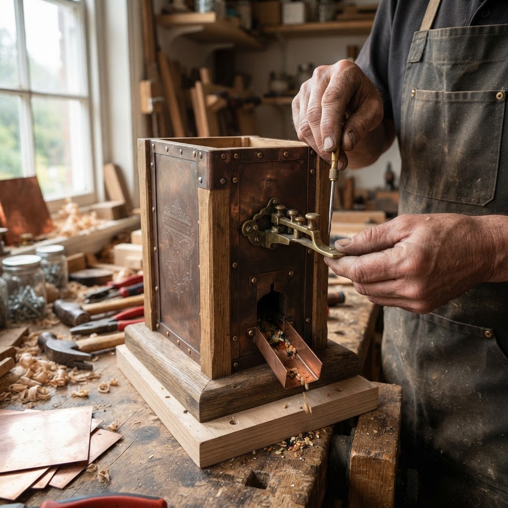 Vintage Patinated Copper Victorian Telegraphic Morse Code Seed Station — step 3