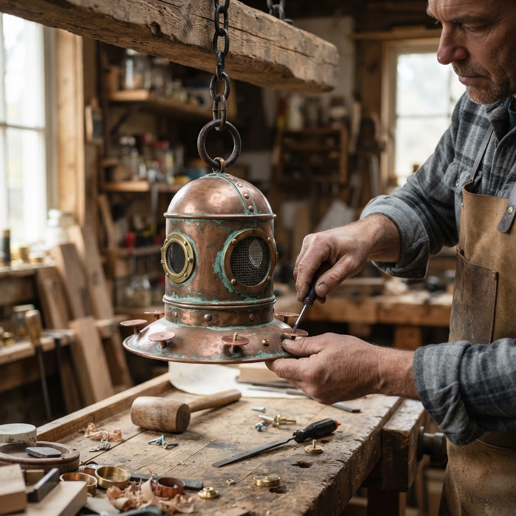 Vintage Patinated Copper Diving Bell Seed Chamber — step 4