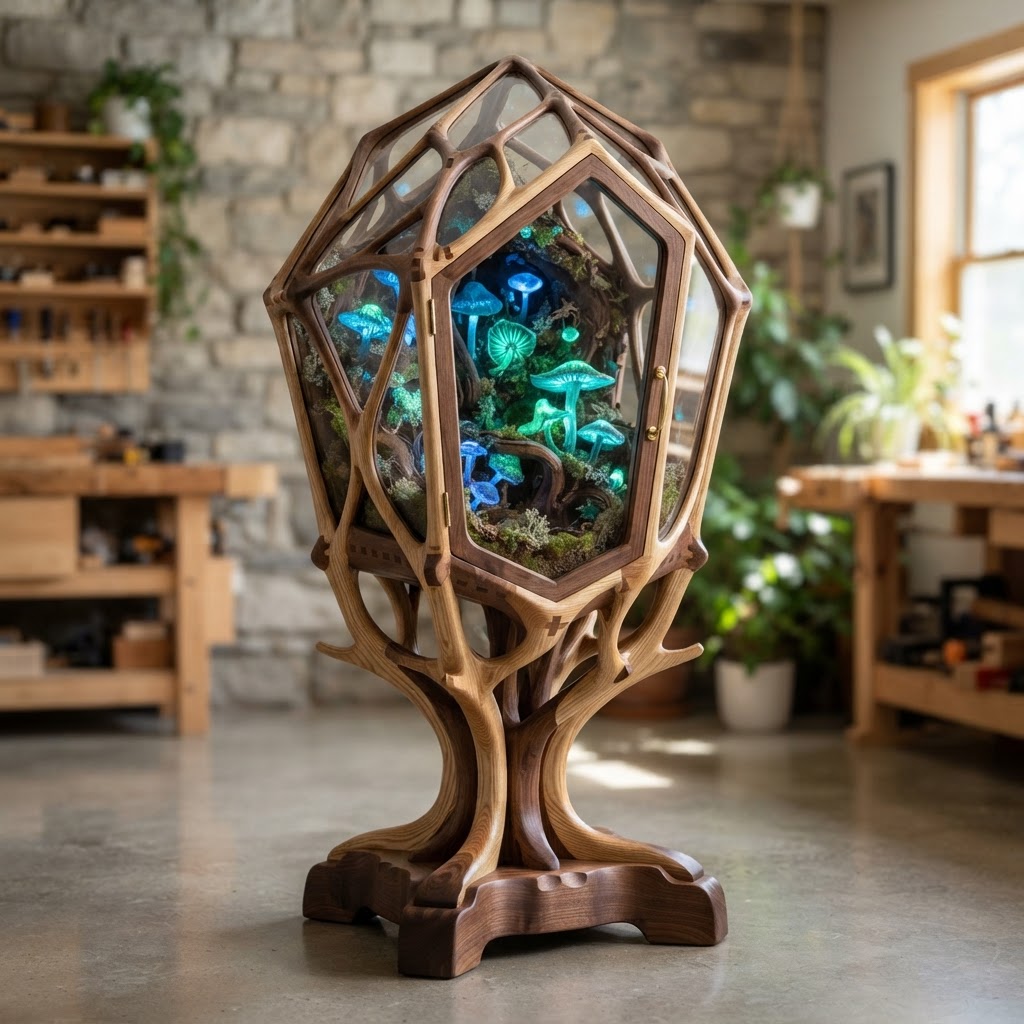 Bespoke Treetop Dendritic Bioluminescent Fungal Spore-Bloom Chamber