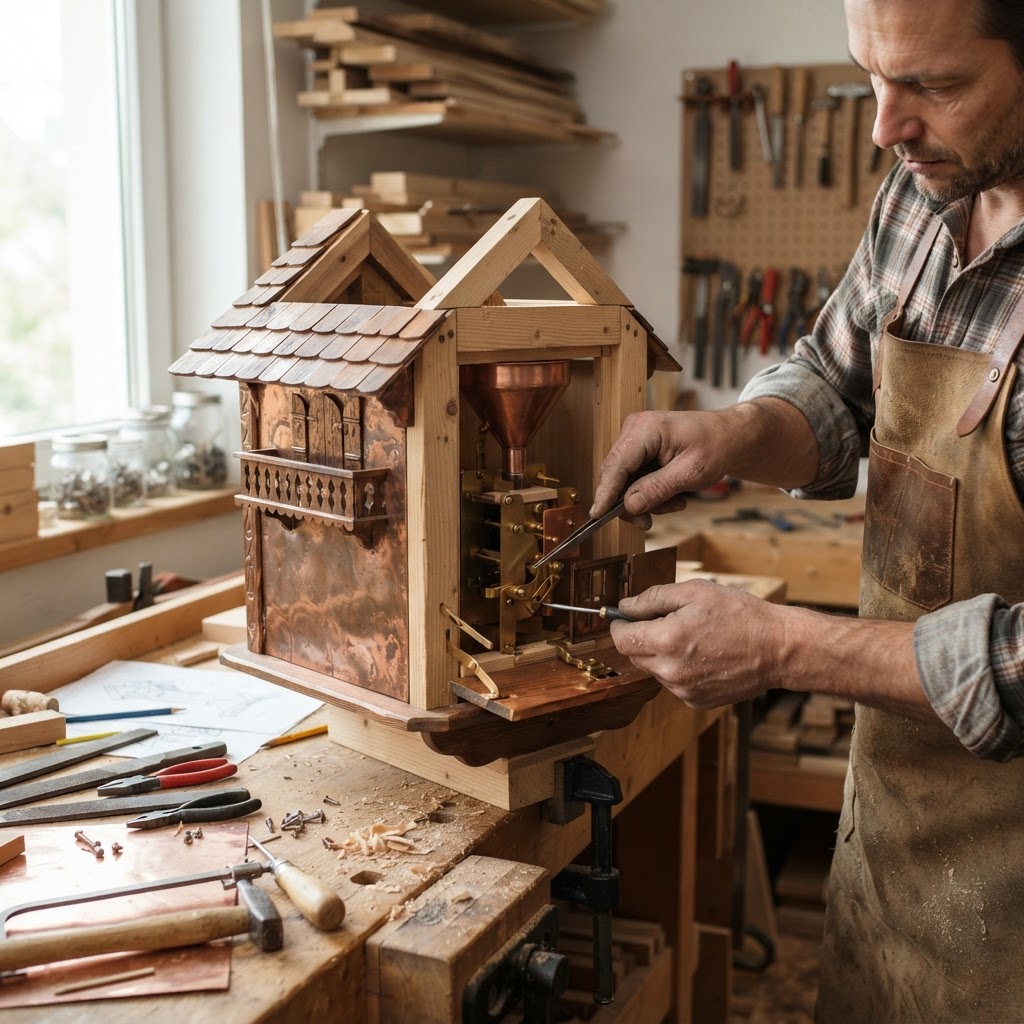 Vintage Patinated Copper Cuckoo Clock Seed Chalet — step 3