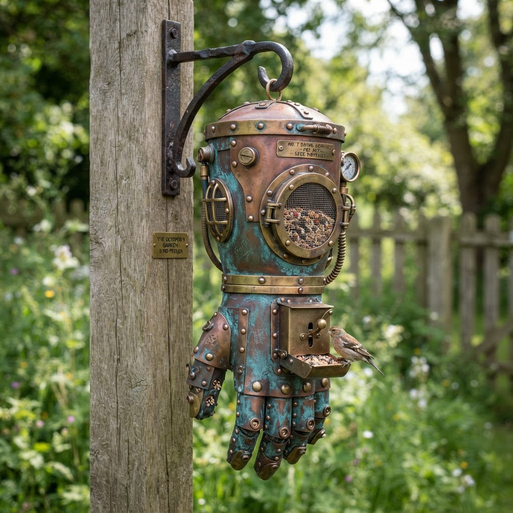 Vintage Patinated Copper Diving Suit Gauntlet Seed Dispenser