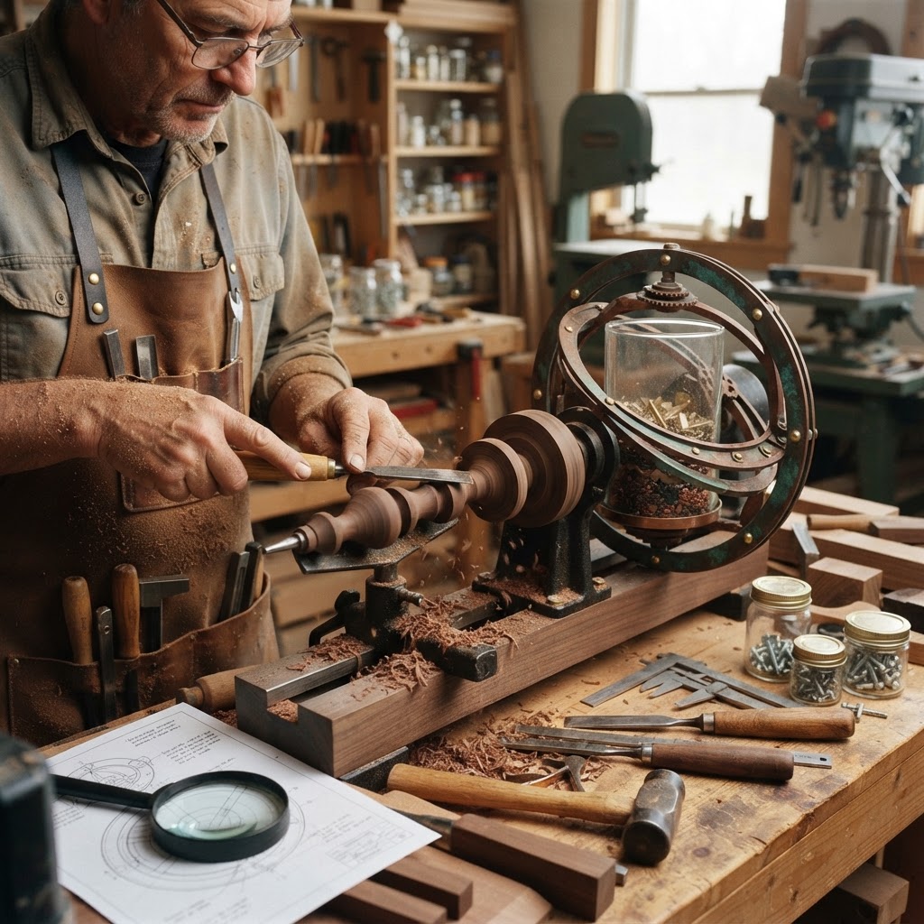Vintage Patinated Copper Celestial Astrolabe Seed Orbital — step 1