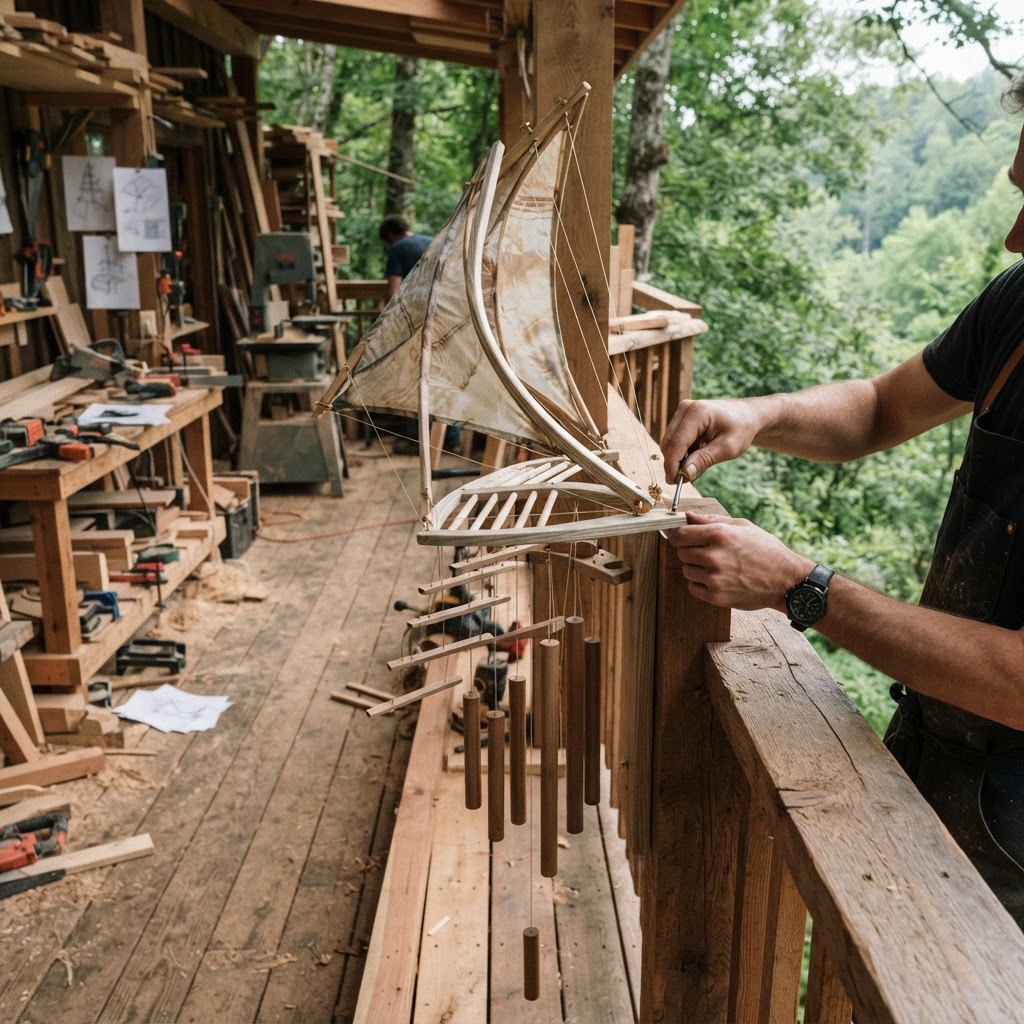 Bespoke Treetop Eolian Kinetic Wind-Chime Sculpture Deck — step 3