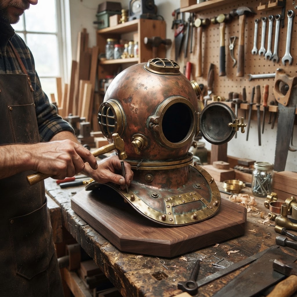 Vintage Patinated Copper Diving Suit Weighted Diver Helmet Reservoir — step 4