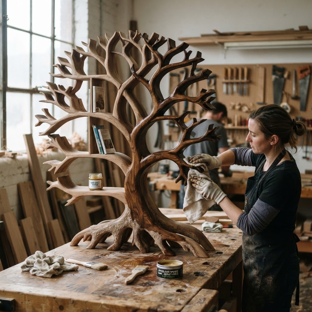 Bespoke Treetop Dendritic Mycelium-Infused Fractal Branch-Lock Bookshelf — step 4