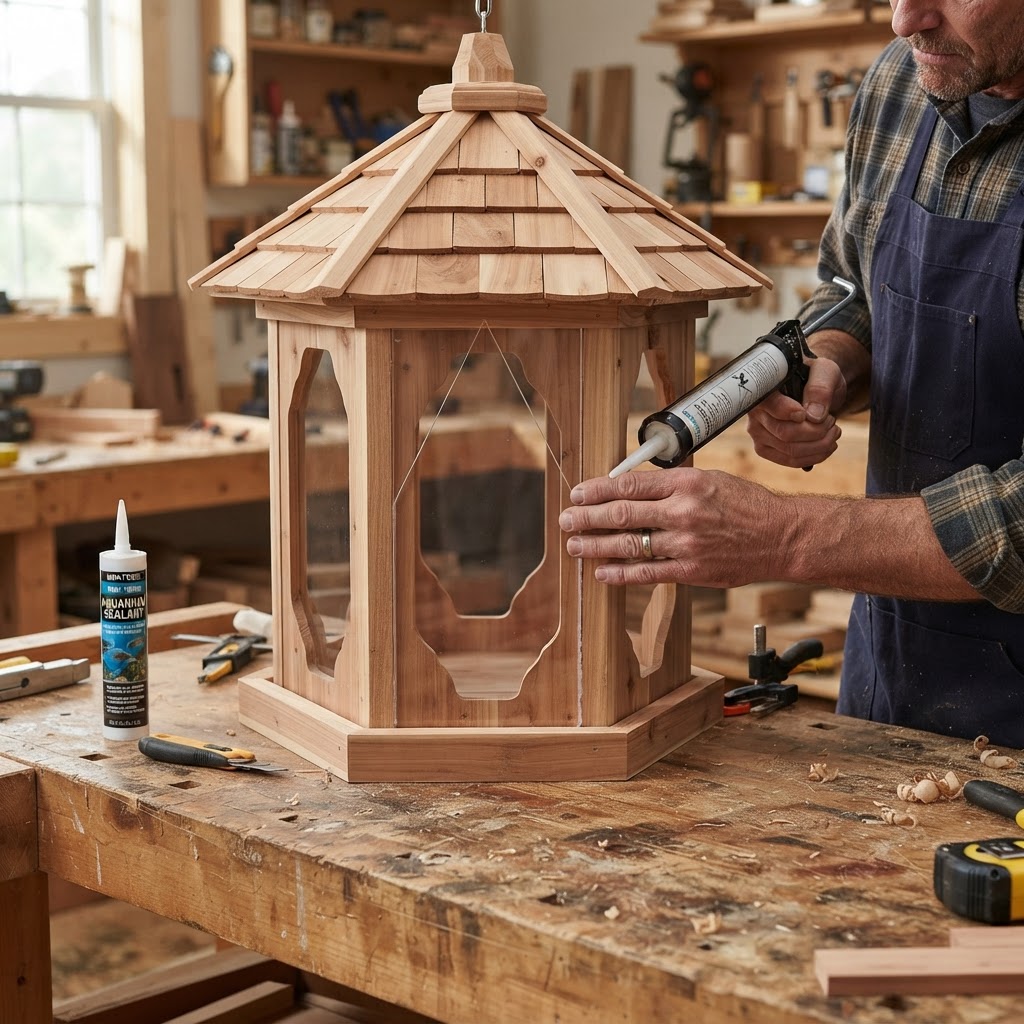Hexagonal Hanging Gazebo Feeder with Shingled Roof — step 2