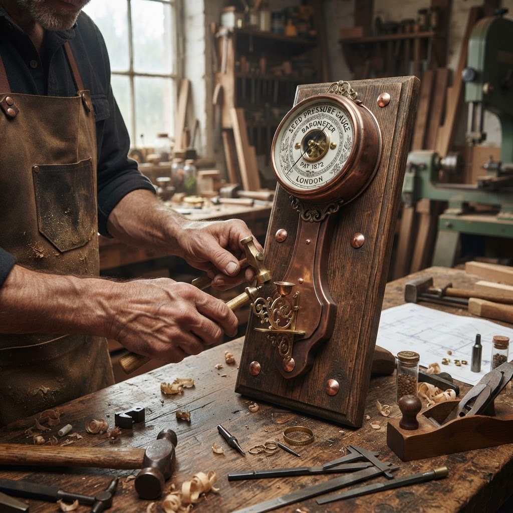 Vintage Patinated Copper Victorian Barometer Seed Pressure Gauge — step 4