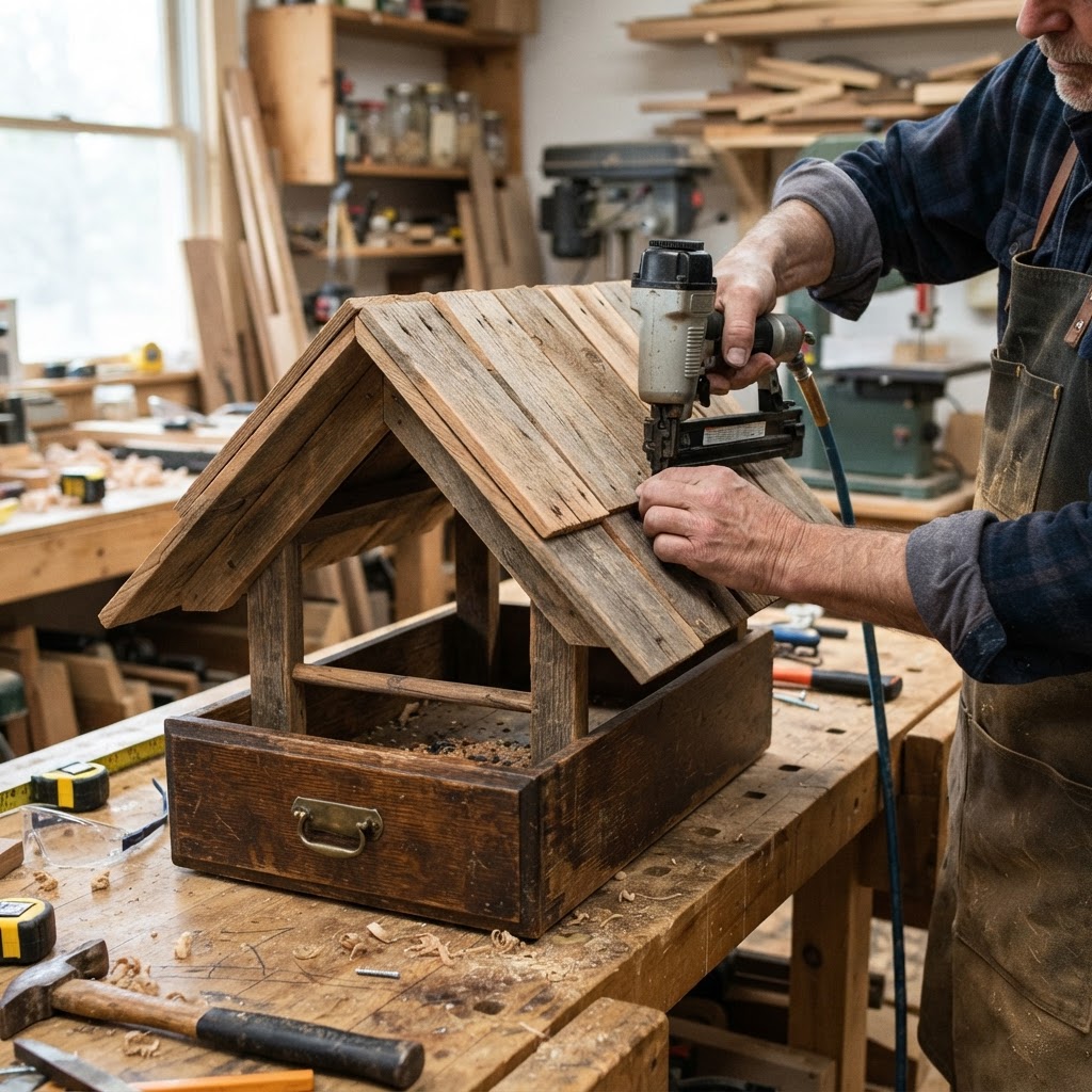 Upcycled Drawer Cabinetry Bird Diner — step 2