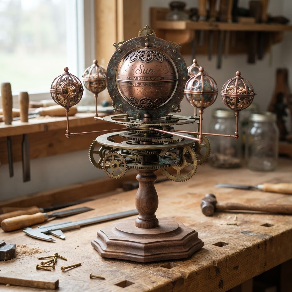 Vintage Patinated Copper Victorian Orrery Seed Planetarium