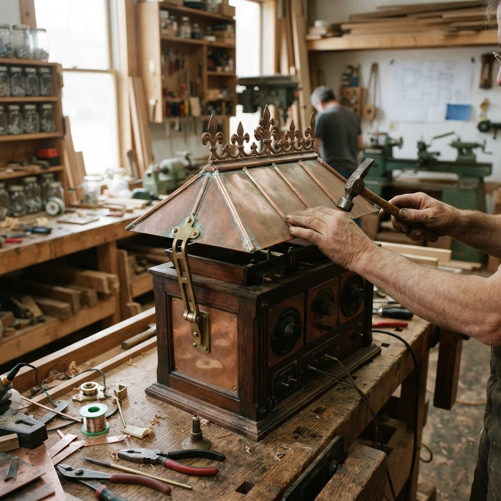 Vintage Patinated Copper Victorian Telegraphic Harmonic Telegraph Seed Resonator — step 3