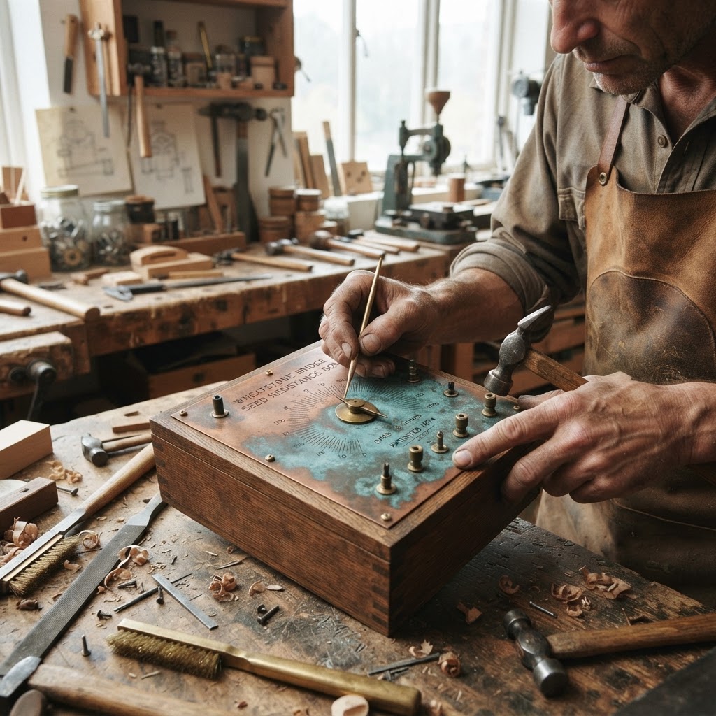 Vintage Patinated Copper Victorian Telegraphic Wheatstone Bridge Seed Resistance-Box — step 2