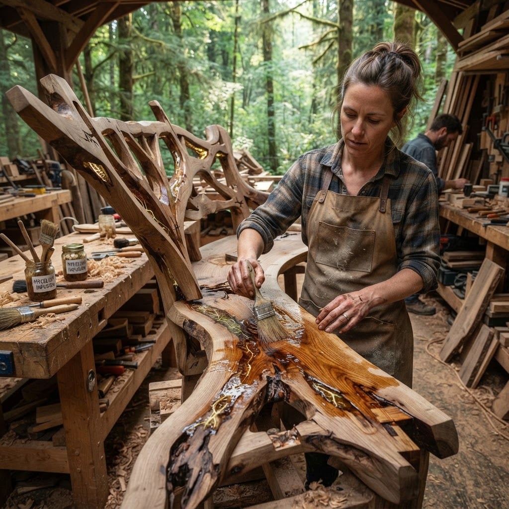 Bespoke Treetop Dendritic Mycelium-Infused Phyto-Photonic Sap-Flow Canopy Sun-Dial Settee — step 3