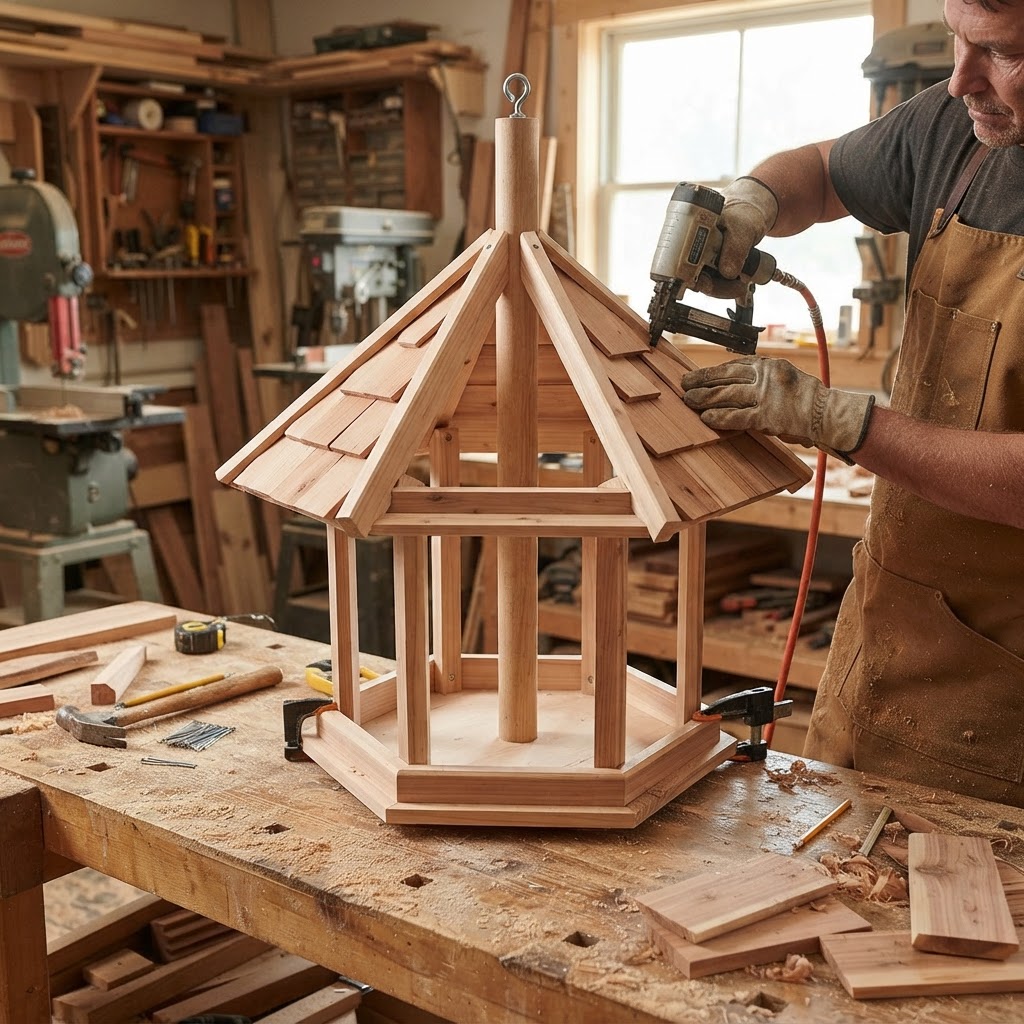 Hexagonal Hanging Gazebo Feeder with Shingled Roof — step 3