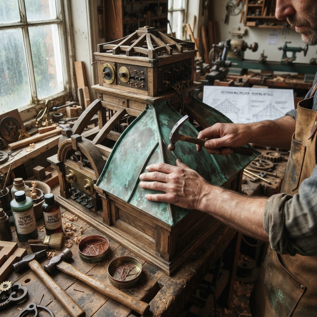 Vintage Patinated Copper Victorian Telegraphic Quadruplex Seed Multiplexer — step 3