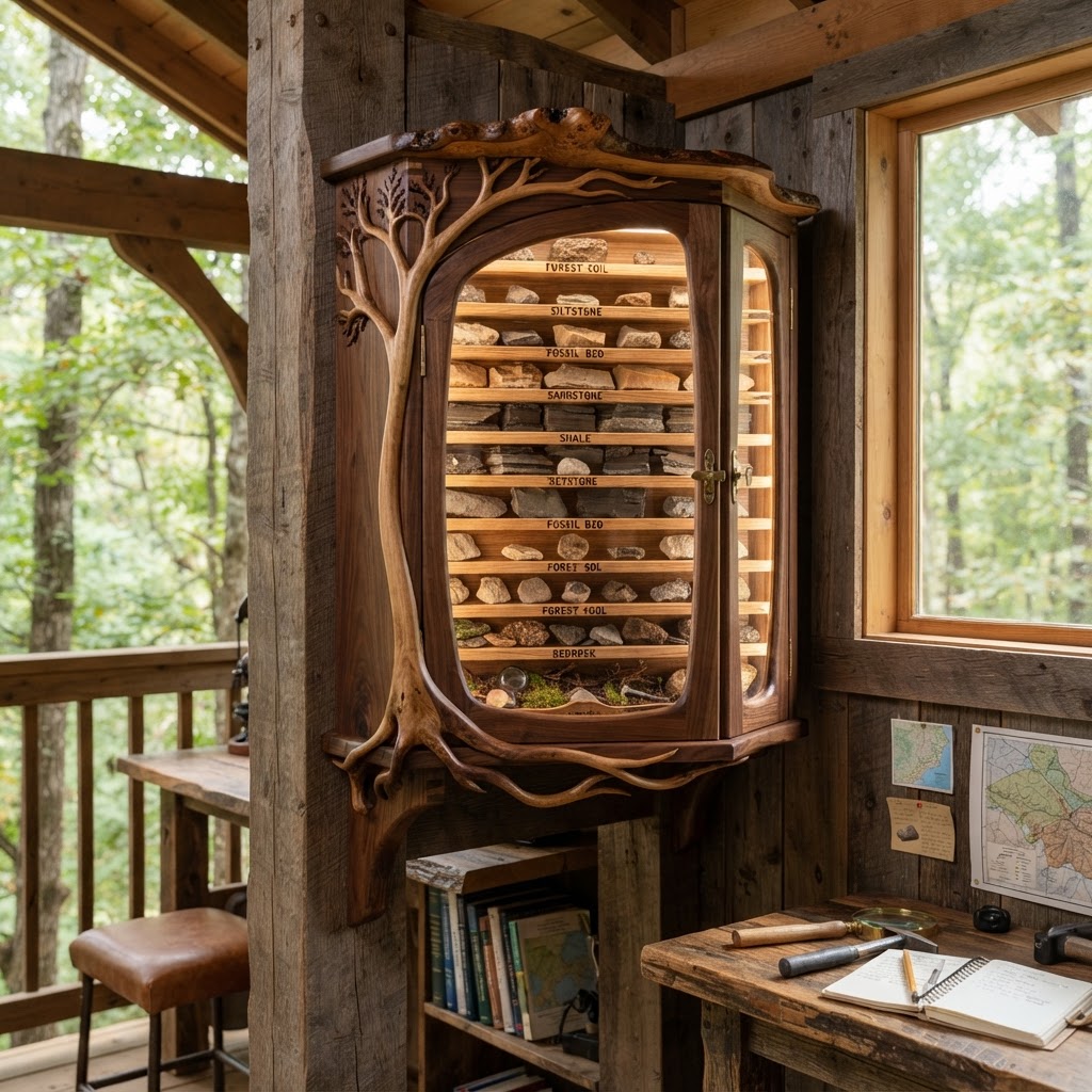 Bespoke Treetop Dendritic Geologic Stratigraphy Cabinet