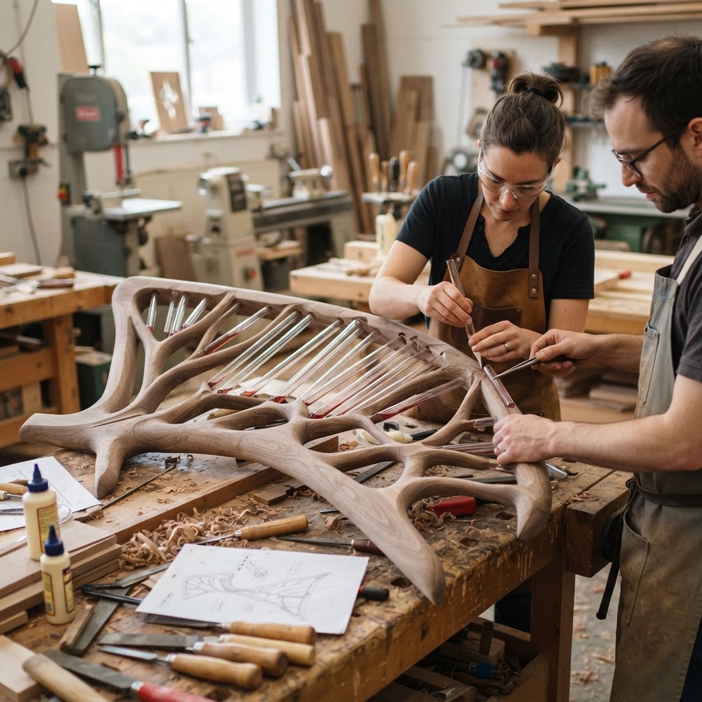 Bespoke Treetop Dendritic Mycelium-Infused Phyto-Kinetic Canopy Sap-Flow Zephyr-Chime Bench — step 2