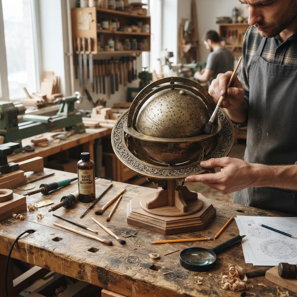 Vintage Brass Ornate Astrolabe Seed Celestial Globe — step 3
