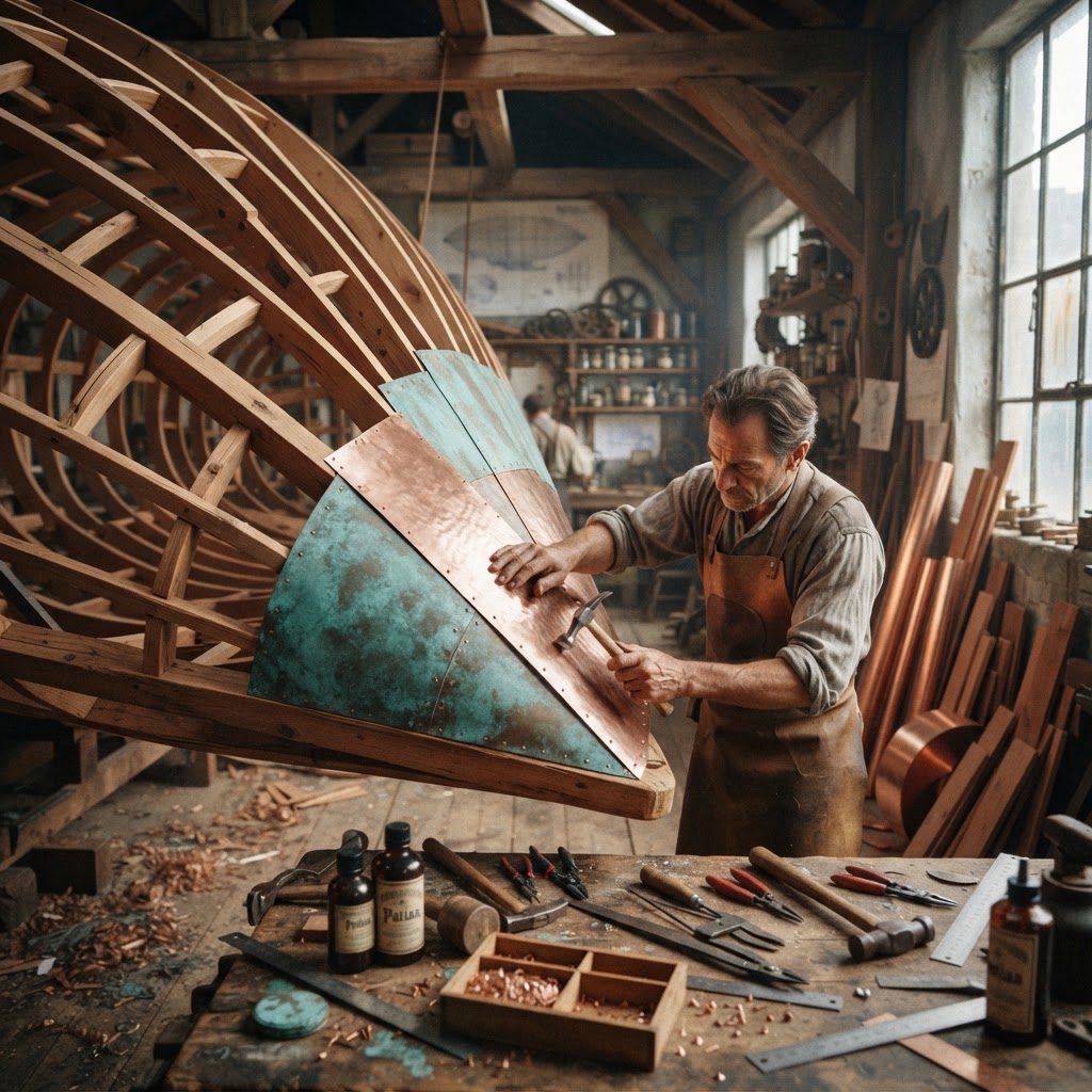Vintage Patinated Copper Victorian Aeronaut Zeppelin Dirigible Seed Cruiser — step 2