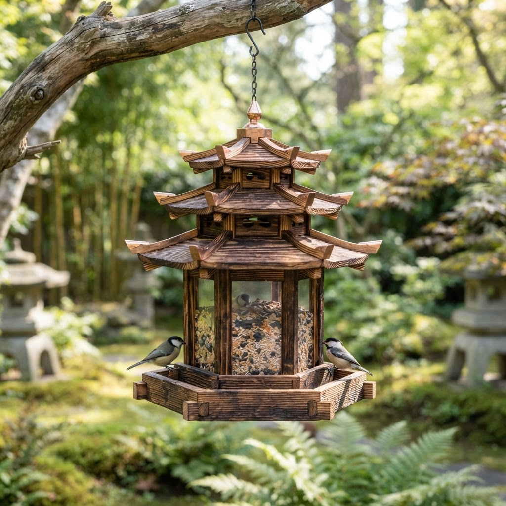 Wabi-Sabi Charred Shou Sugi Ban Pagoda Feeder