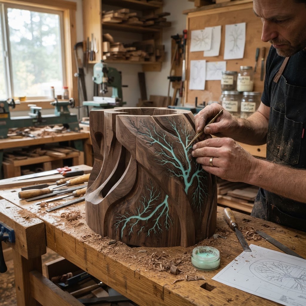Bespoke Treetop Dendritic Mycelium-Infused Phyto-Radiant Sap-Flow Canopy Zephyr-Chronometer Pedestal — step 3