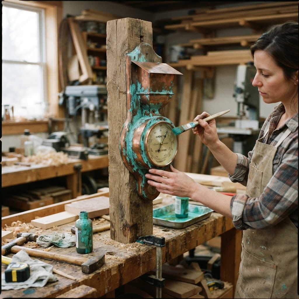 Vintage Patinated Copper Barometer Seed Station — step 4