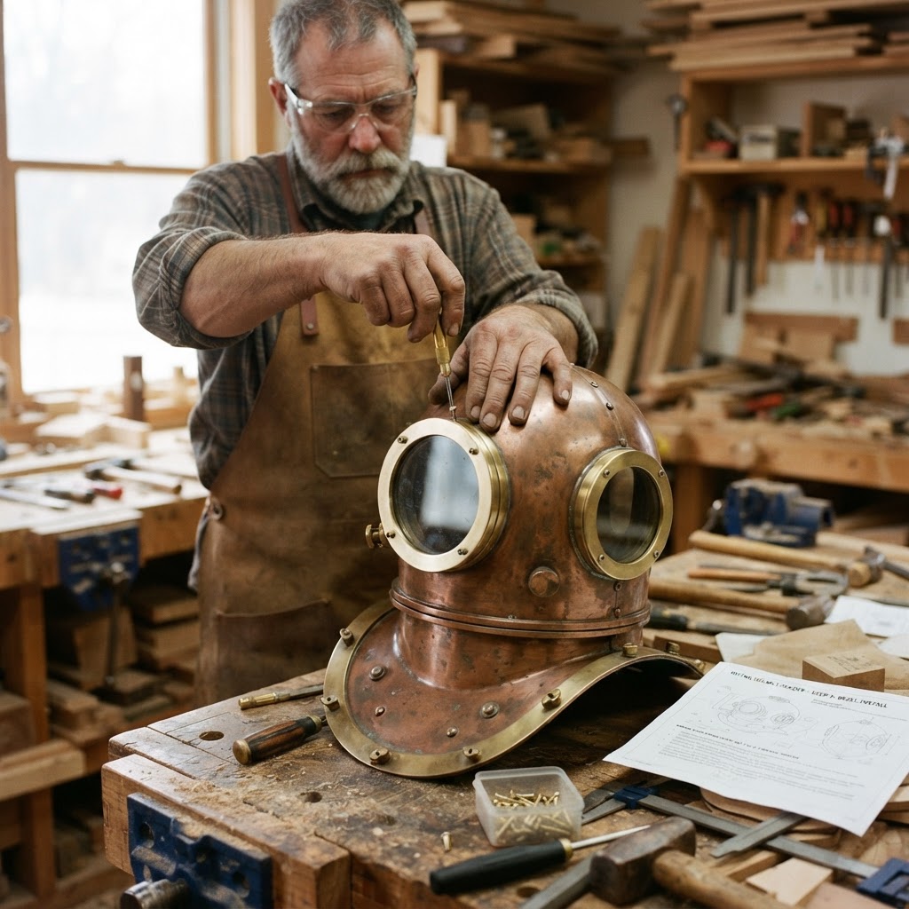 Vintage Patinated Copper Diving Helmet Seed Chamber — step 3