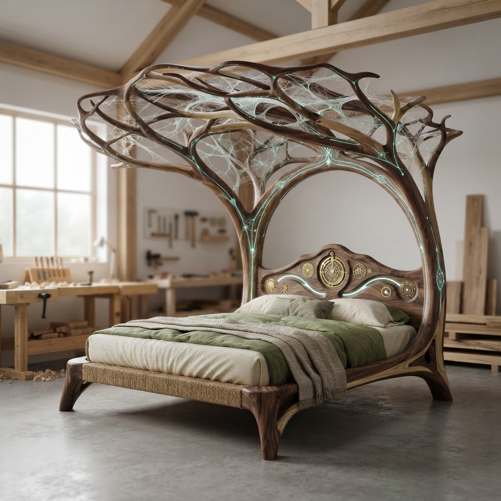 Bespoke Treetop Dendritic Mycelium-Infused Phyto-Kinetic Sap-Gradient Canopy Astrolabe Bedstead
