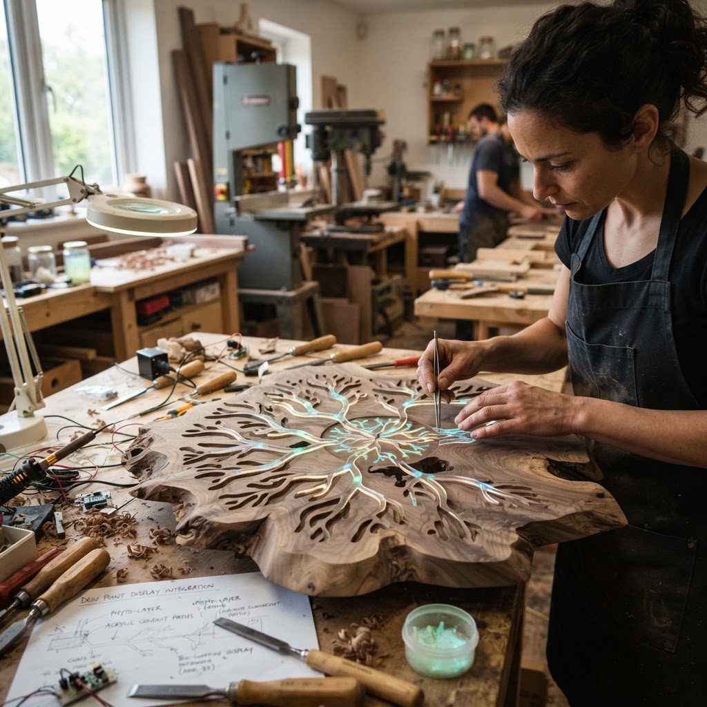 Bespoke Treetop Dendritic Mycelium-Infused Phyto-Luminescent Dew-Point Clock — step 3