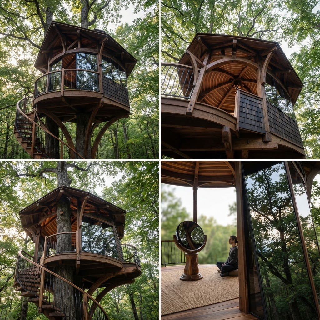 Bespoke Treetop Obsidian Scrying Reflection Pavilion