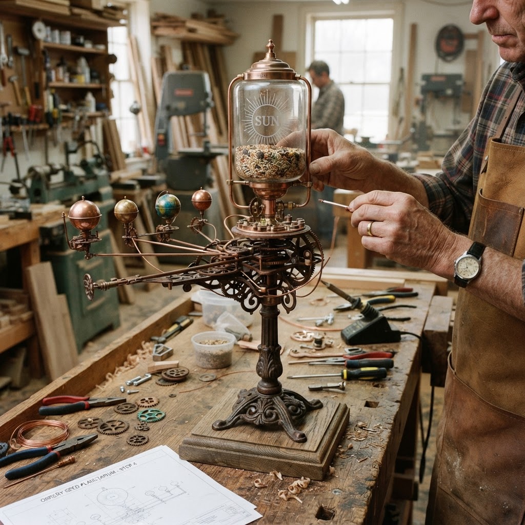 Vintage Patinated Copper Victorian Telegraphic Orrery Seed Planetarium — step 4