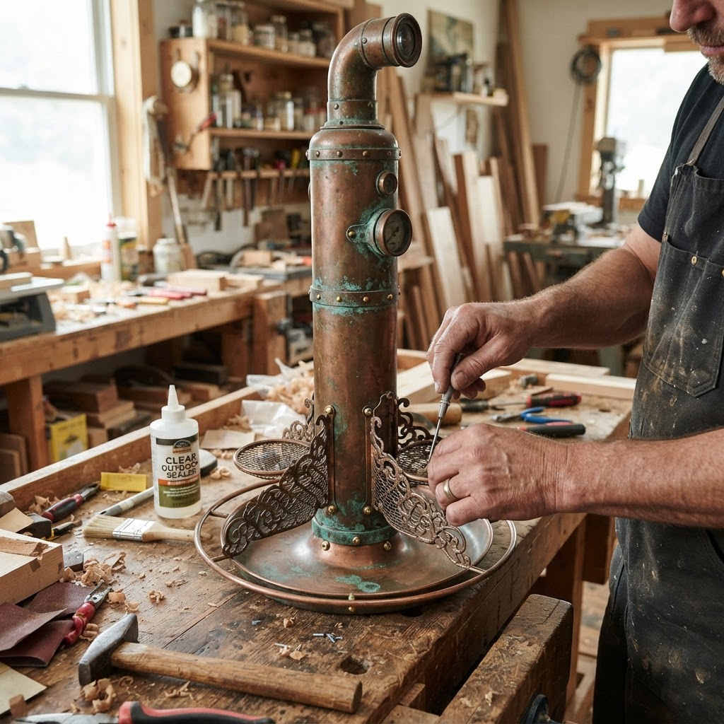 Vintage Patinated Copper Submarine Periscope Seed Tower — step 4