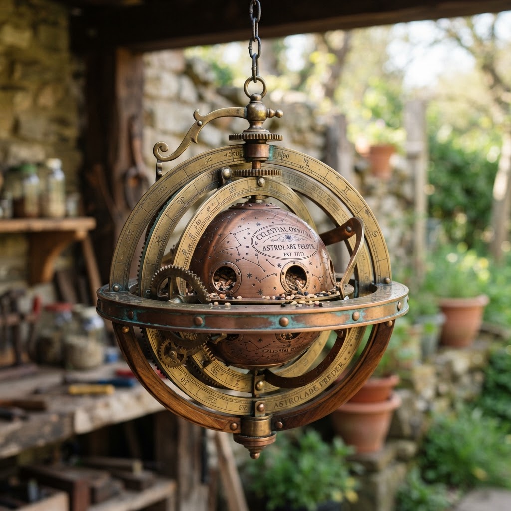 Vintage Patinated Copper Celestial Astrolabe Seed Orbital