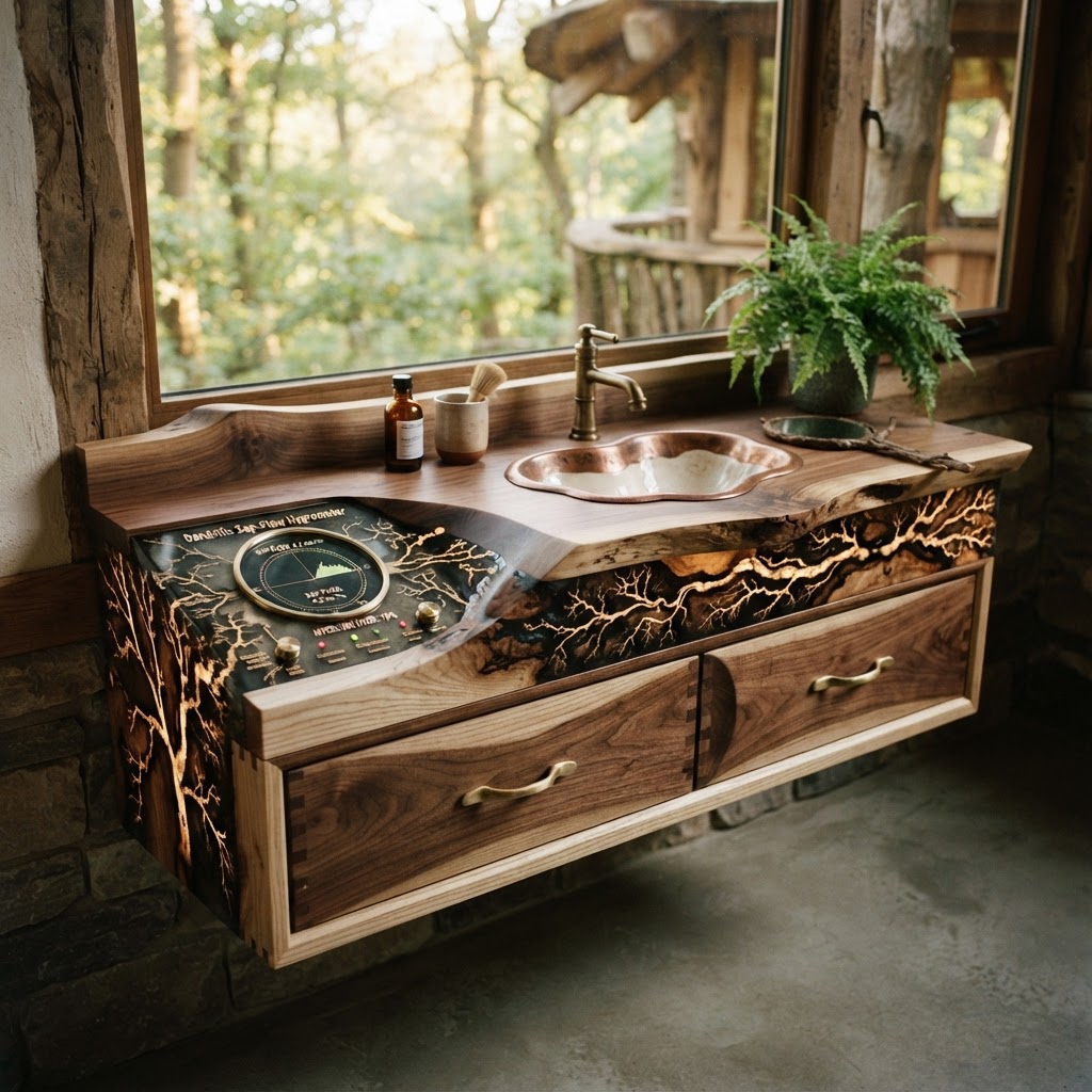 Bespoke Treetop Dendritic Mycelium-Infused Phyto-Dynamic Sap-Flow Hygrometer Vanity