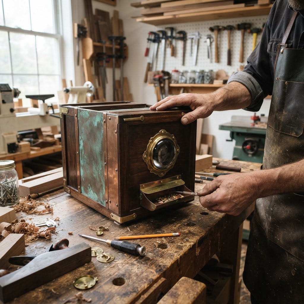 Vintage Patinated Copper Victorian Camera Obscura Seed Box — step 3