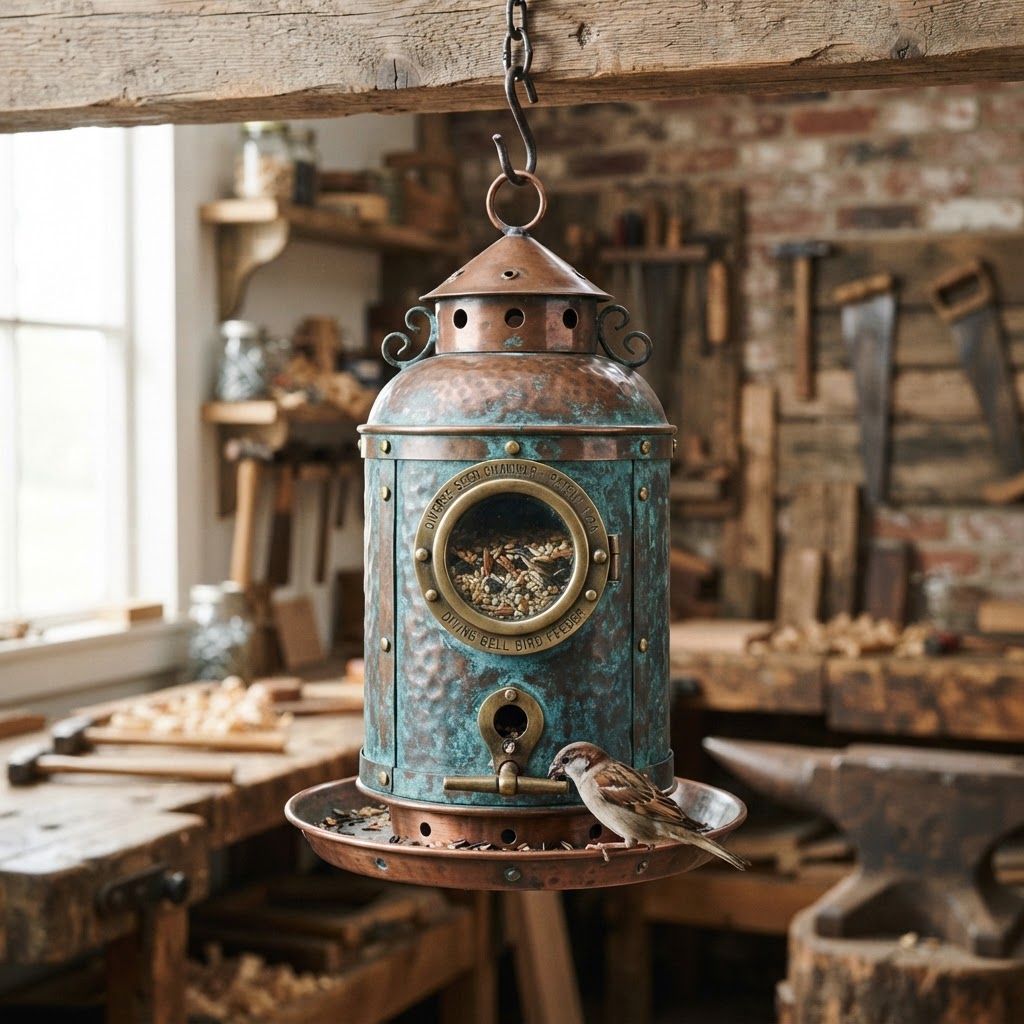 Vintage Patinated Copper Diving Bell Seed Chamber