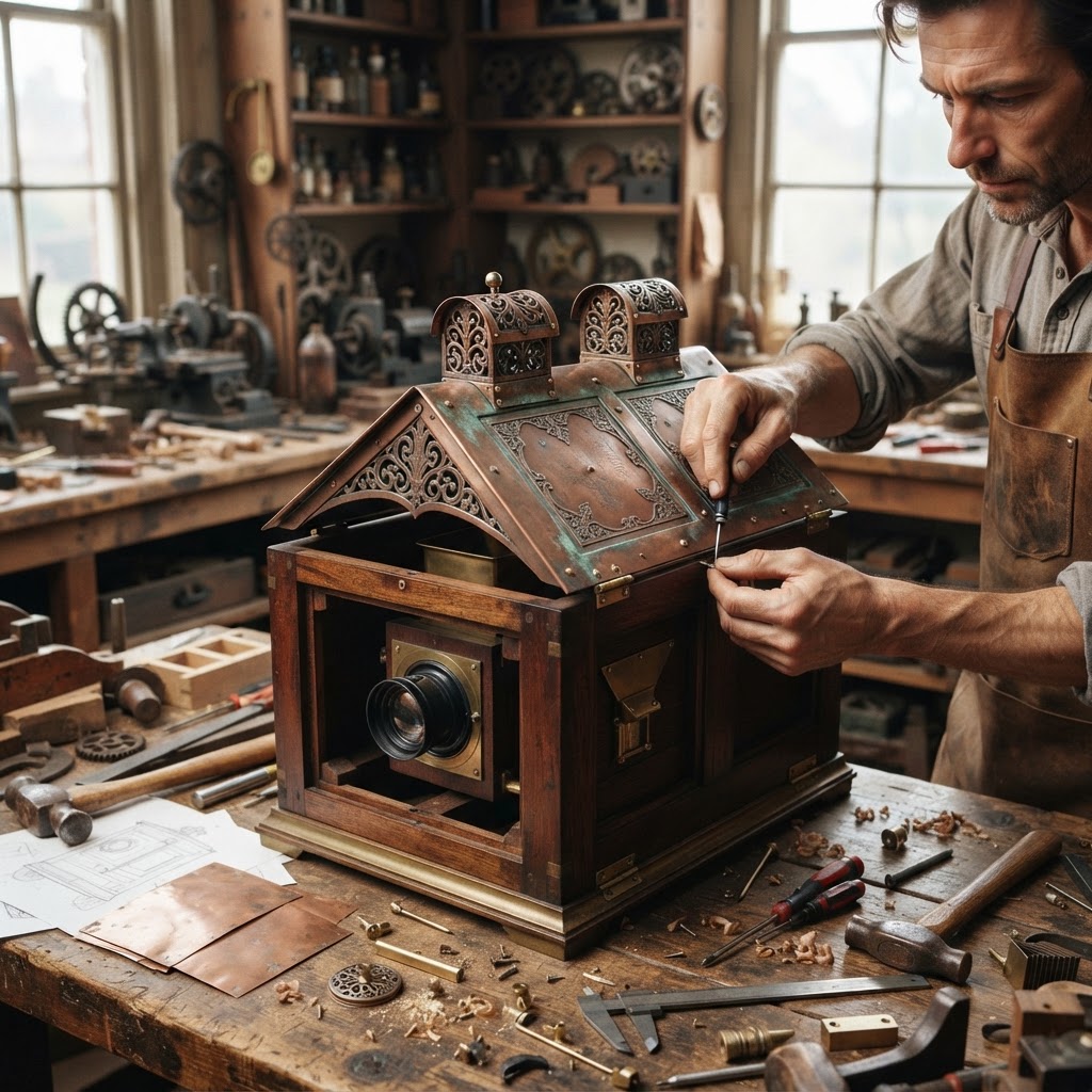 Vintage Patinated Copper Victorian Camera Obscura Seed Projector — step 3