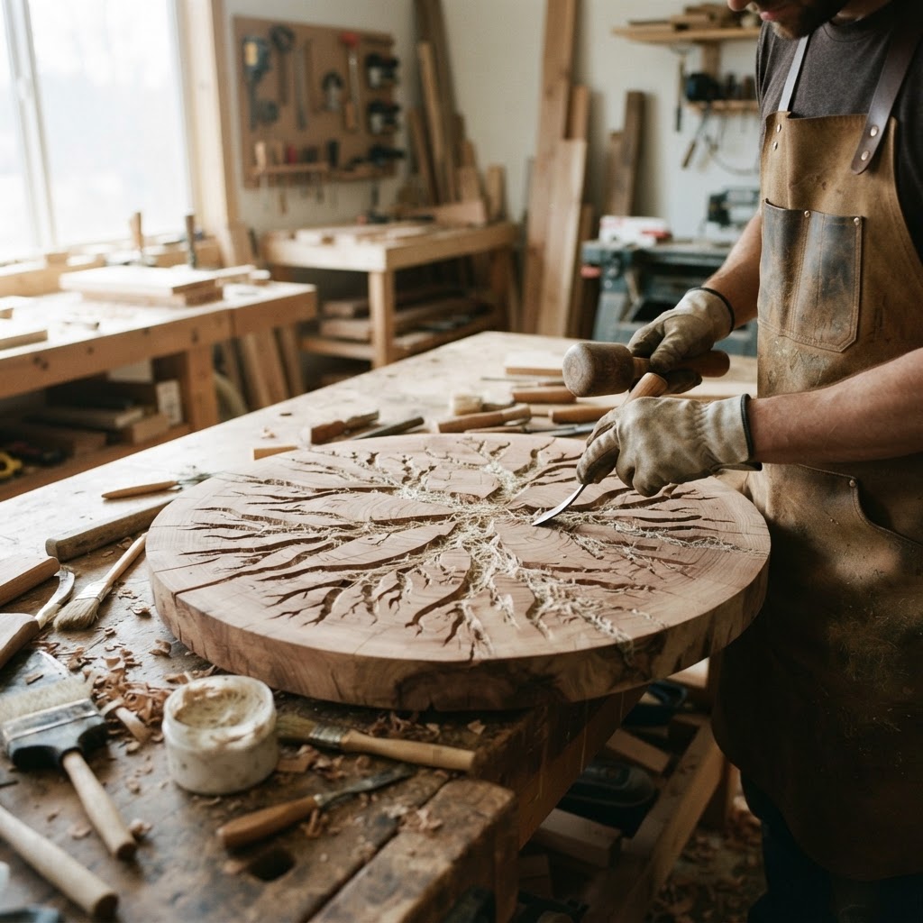 Bespoke Treetop Dendritic Mycelium-Infused Phyto-Barometric Sap-Flow Canopy Zephyr-Tracing Meditation Plinth — step 1