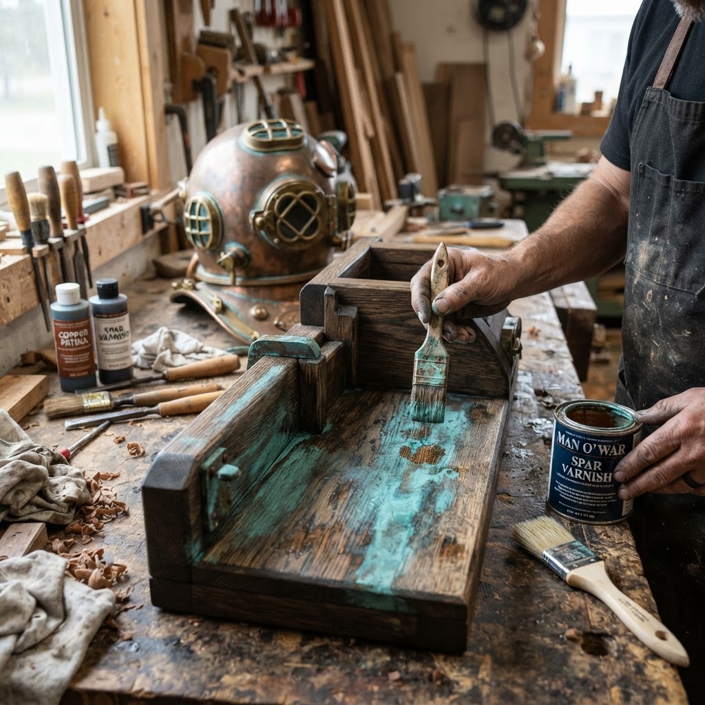 Vintage Patinated Copper Diving Suit Weighted Diver Helmet Reservoir — step 2
