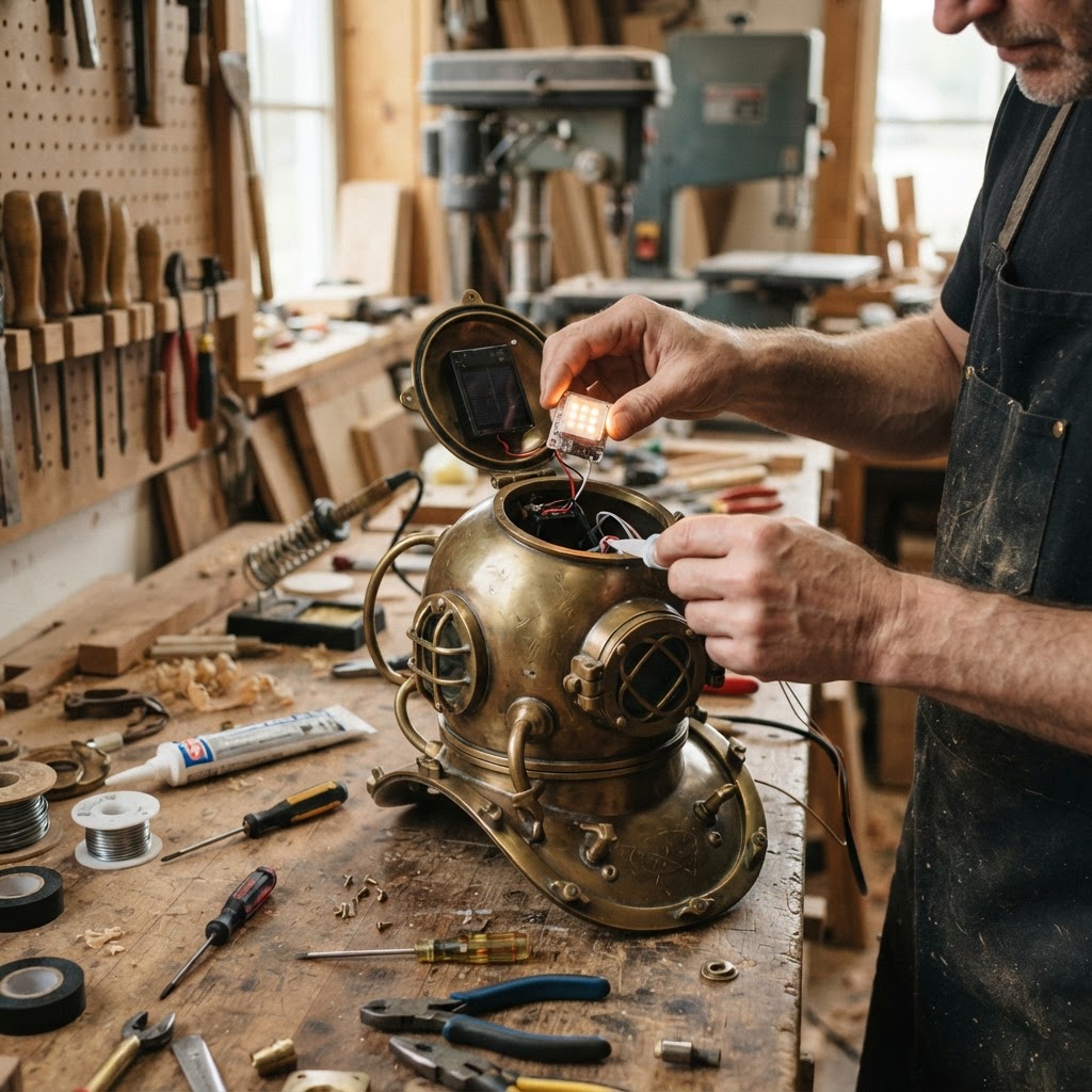 Vintage Brass Ornate Diving Helmet Lantern Bird Feeder — step 3