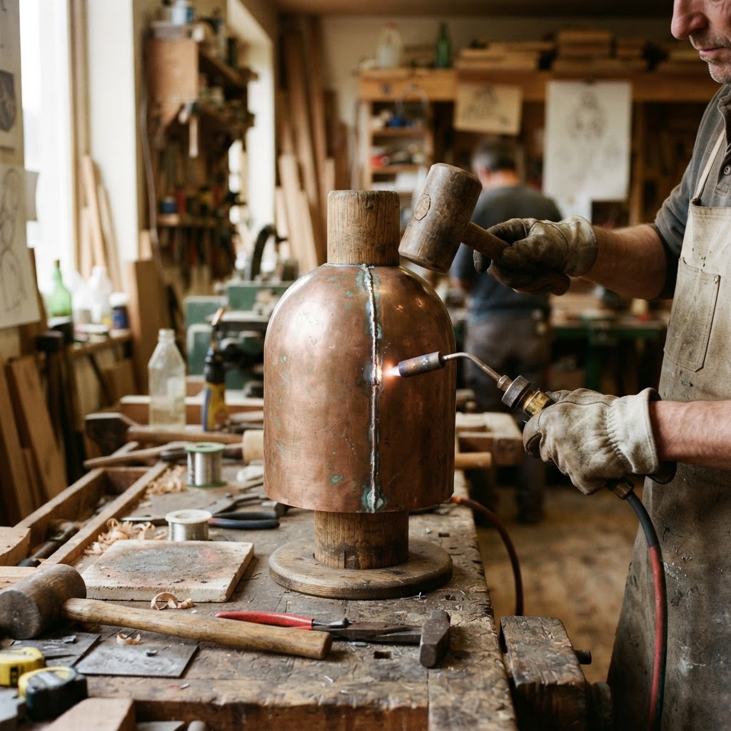 Vintage Patinated Copper Diving Bell Seed Chamber — step 1