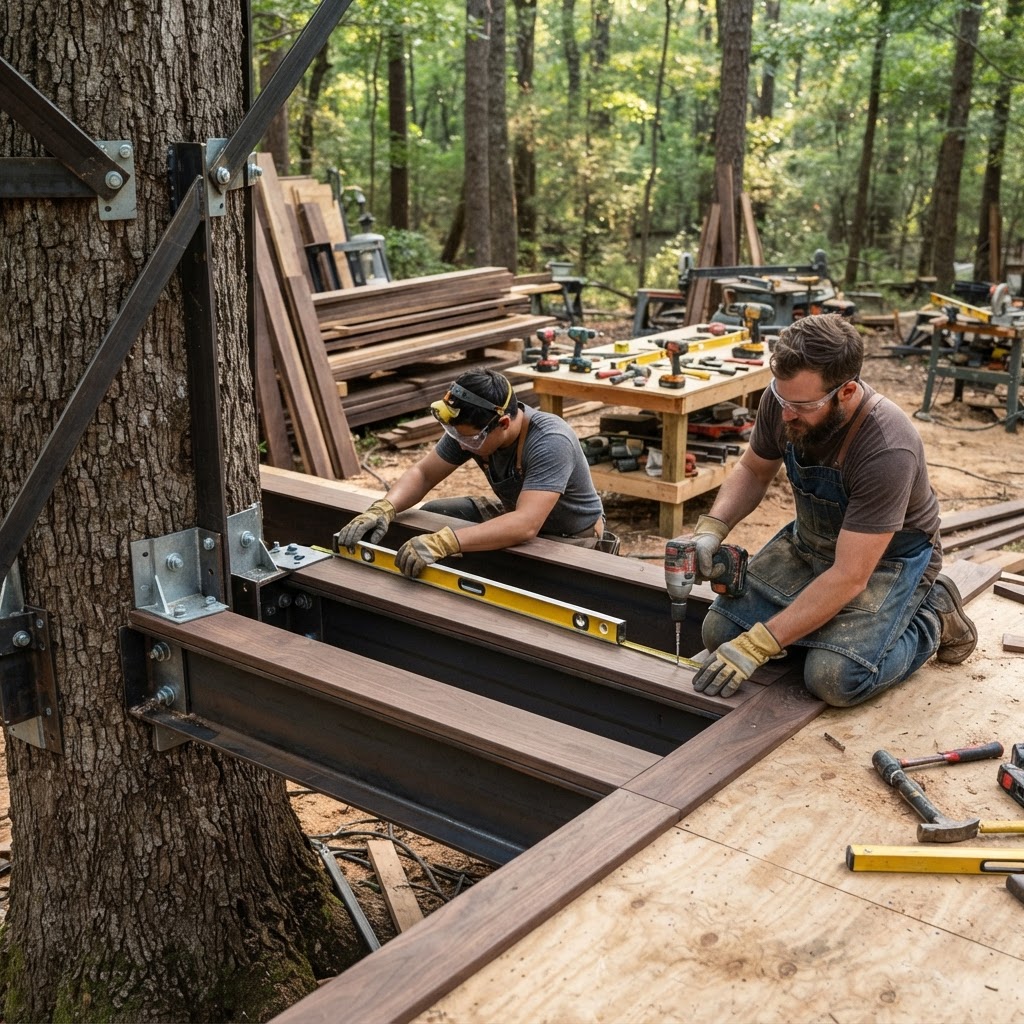 Bespoke Petrified-Wood Mosaic Treetop Sanctuary — step 1