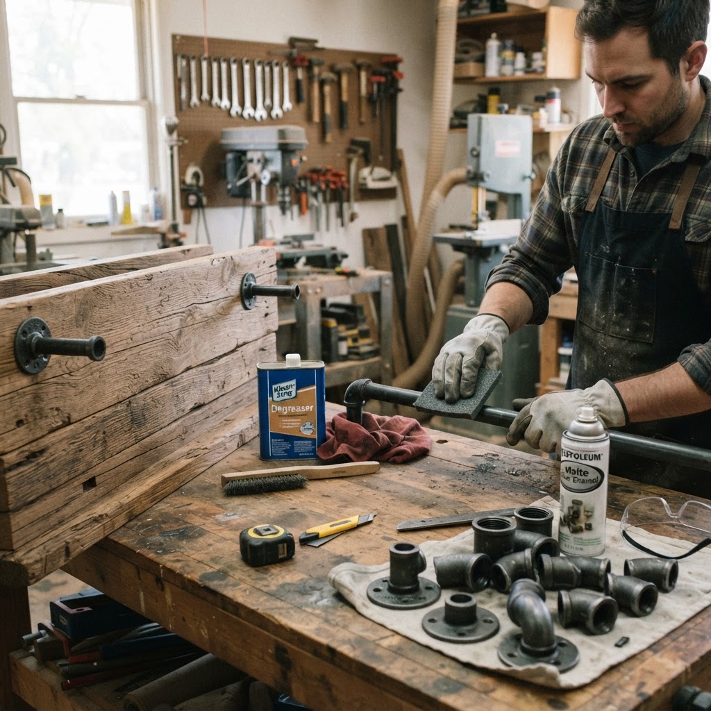 Industrial Pipe and Reclaimed Oak Floating Wine Rack — step 3