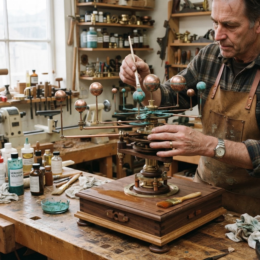Vintage Patinated Copper Victorian Orrery Seed Planetarium — step 3