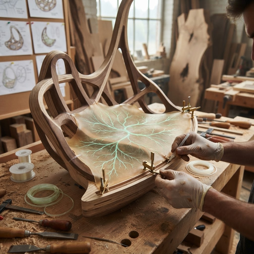 Bespoke Treetop Dendritic Mycelium-Infused Phyto-Baric Sap-Flow Canopy Bioluminescent Reading Nook — step 2