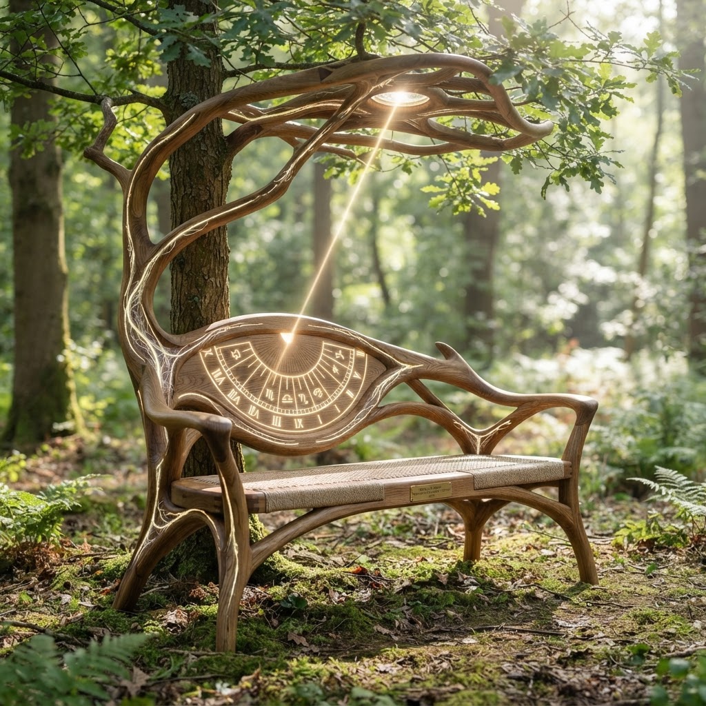 Bespoke Treetop Dendritic Mycelium-Infused Phyto-Photonic Sap-Flow Canopy Sun-Dial Settee