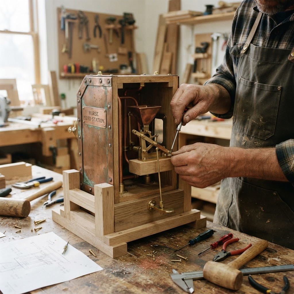 Vintage Patinated Copper Victorian Telegraphic Morse Code Seed Station — step 3