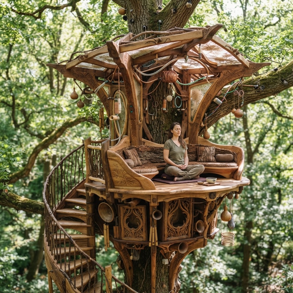 Bespoke Treetop Dendritic Mycelium-Infused Phyto-Sonic Sap-Flow Canopy Resonance-Mapping Meditation Plinth