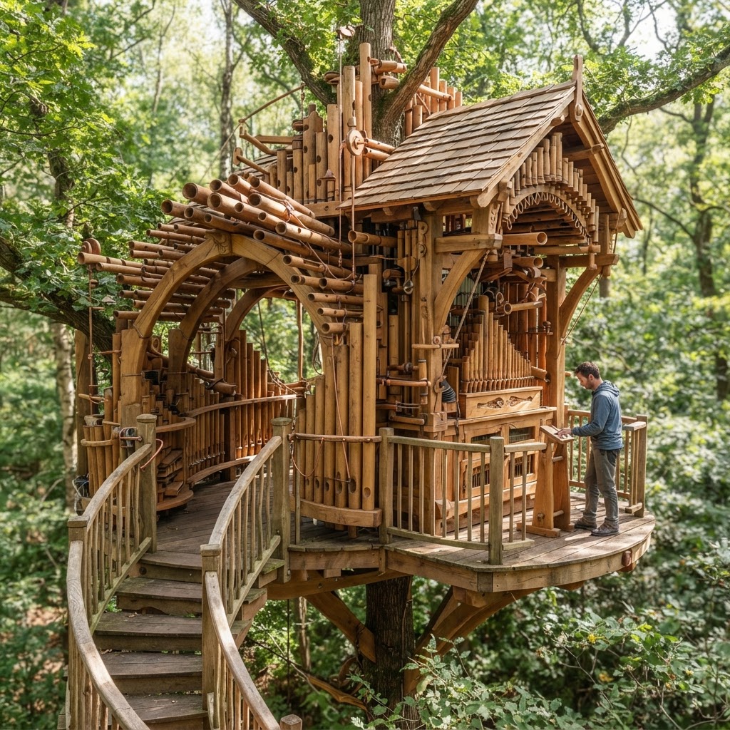 Bespoke Treetop Pneumatic Organ Wind-Pipe Pavilion