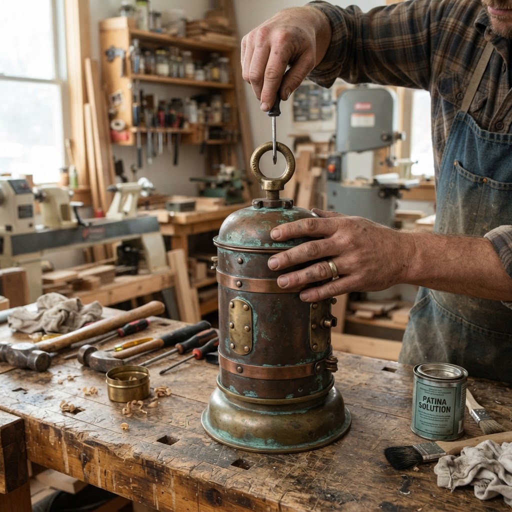 Vintage Patinated Copper Diving Suit Weighted Brass Ballast Seed Chamber — step 4